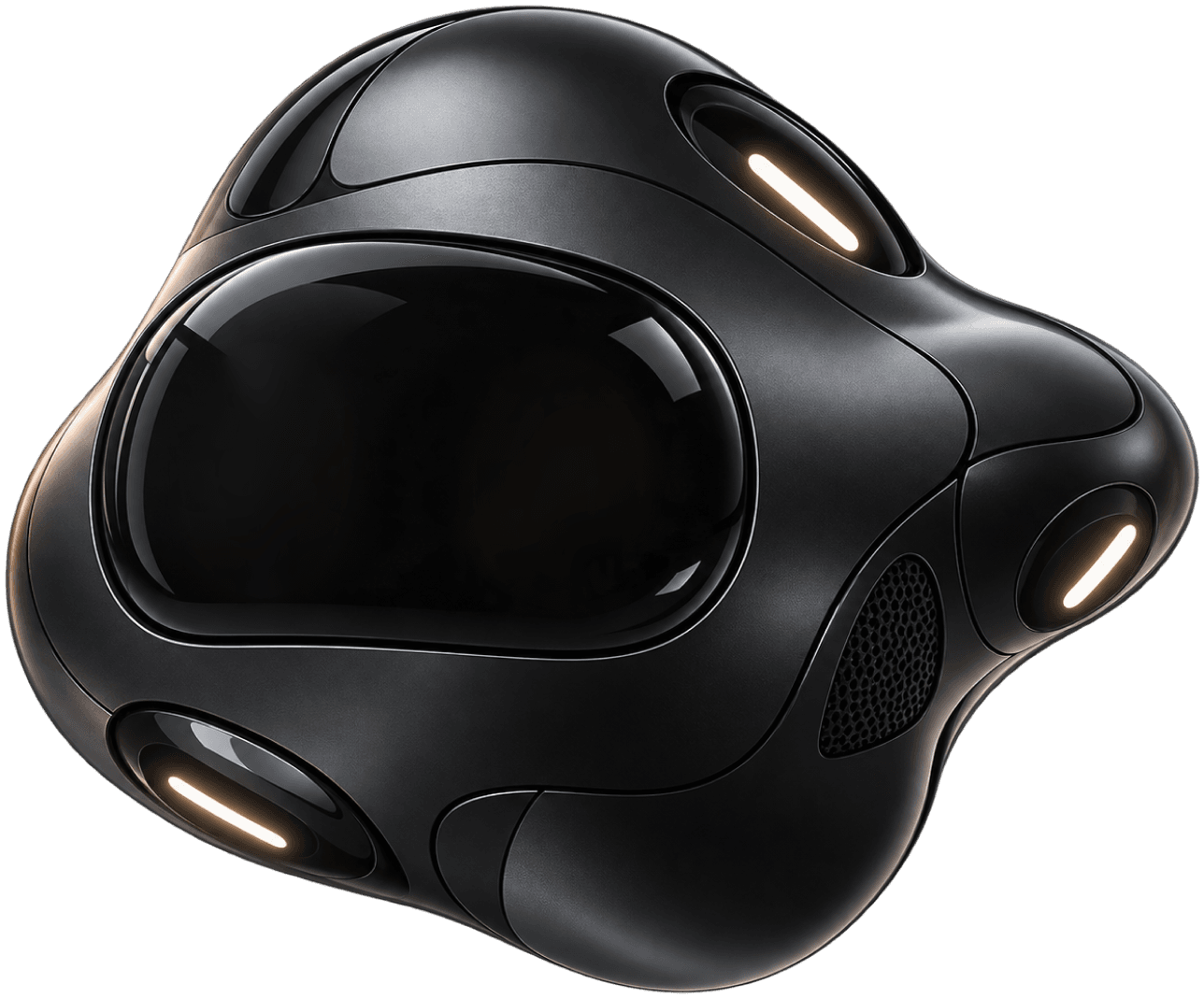 Glossy black robot character with glowing eyes