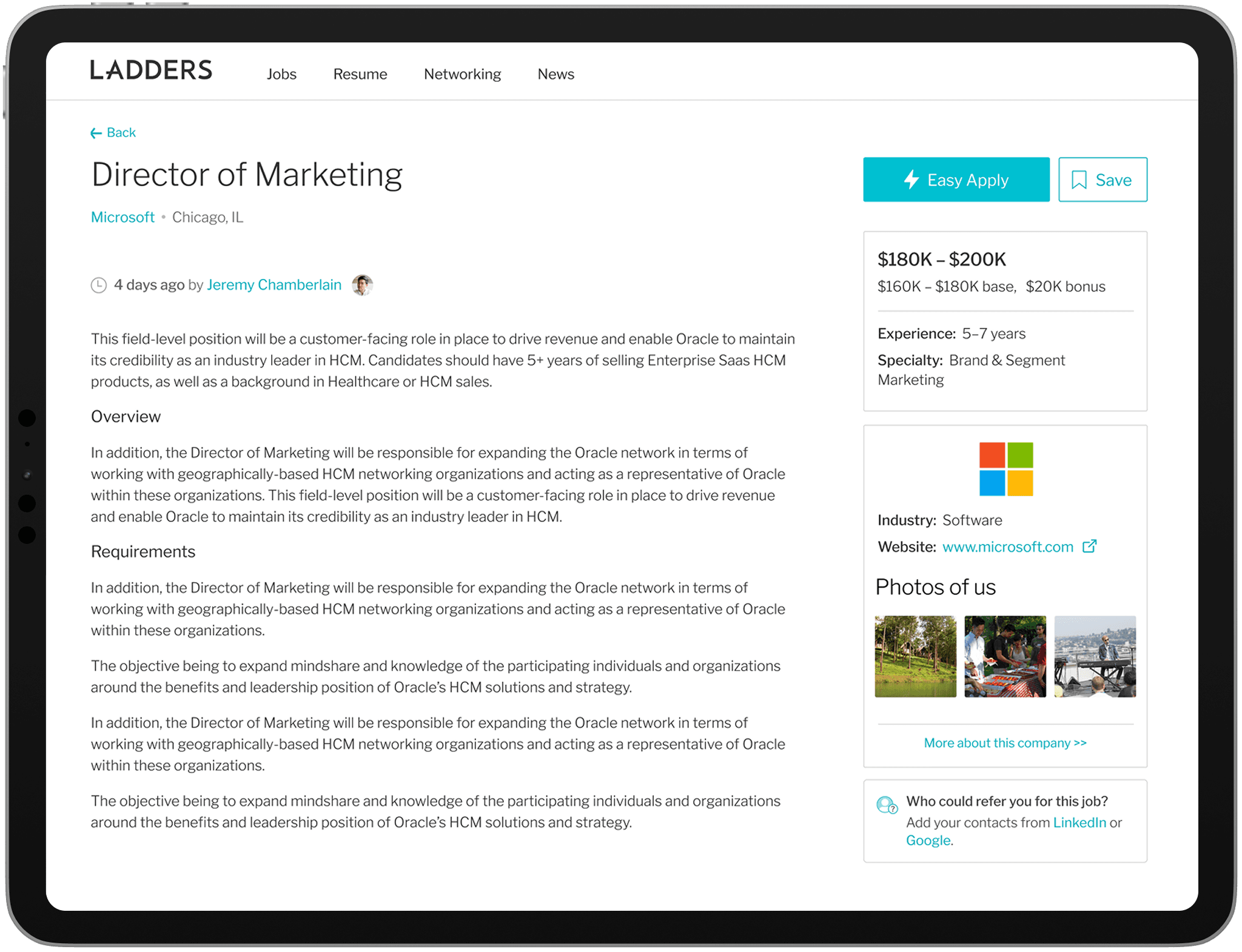 The Ladders experience on iPad